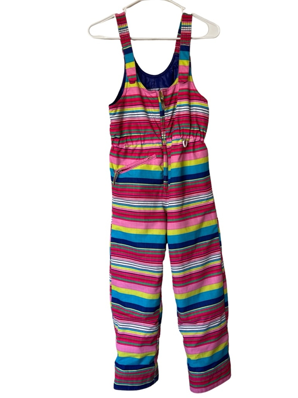 Obermeyer Snowverall I-Grow Girls Size 8 Bright Pink Multi-Stripeโ Snow Bibb